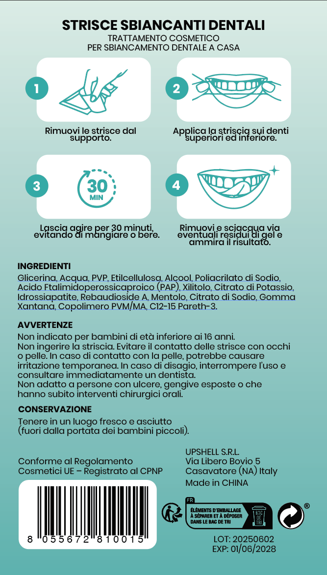 Strisce Sbiancanti Professionali per Denti - Sbiancamento Efficace e Veloce esmile